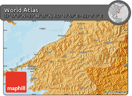 Political Map of the Area around 33° 32' 52" N, 132° 40' 30" E