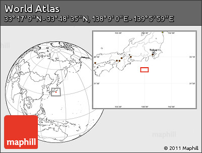 Blank Location Map of the Area around 33° 32' 52" N, 138° 37' 30" E