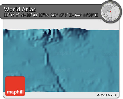 Satellite 3D Map of the Area around 33° 32' 52" N, 143° 43' 29" E