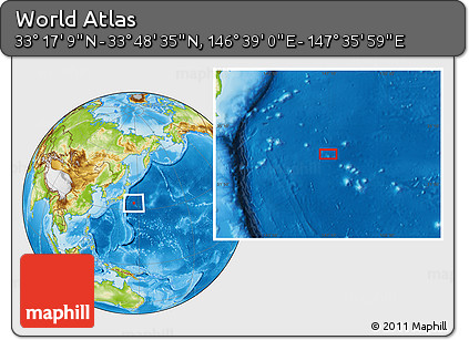 Physical Location Map of the Area around 33° 32' 52" N, 147° 7' 30" E