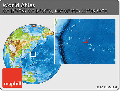 Physical Location Map of the Area around 33° 32' 52" N, 147° 7' 30" E
