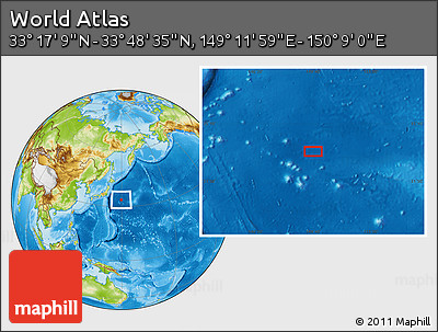 Physical Location Map of the Area around 33° 32' 52" N, 149° 40' 30" E