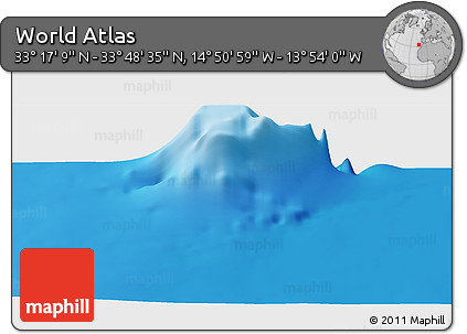 Shaded Relief Panoramic Map of the Area around 33° 32' 52" N, 14° 22' 30" W