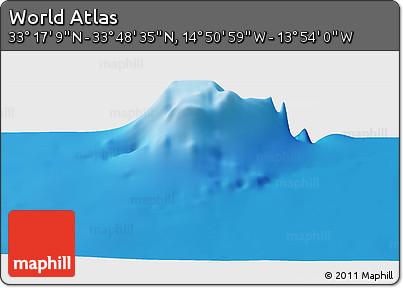 Shaded Relief Panoramic Map of the Area around 33° 32' 52" N, 14° 22' 30" W