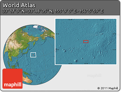Satellite Location Map of the Area around 33° 32' 52" N, 155° 37' 30" E