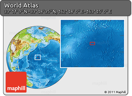 Physical Location Map of the Area around 33° 32' 52" N, 163° 16' 30" E