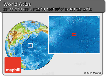 Physical Location Map of the Area around 33° 32' 52" N, 164° 7' 30" E