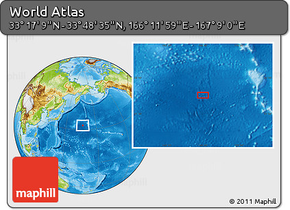 Physical Location Map of the Area around 33° 32' 52" N, 166° 40' 30" E