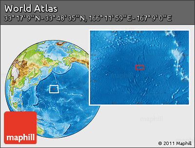 Physical Location Map of the Area around 33° 32' 52" N, 166° 40' 30" E
