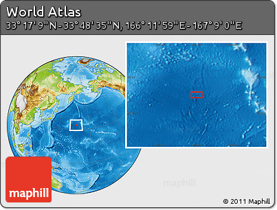 Physical Location Map of the Area around 33° 32' 52" N, 166° 40' 30" E