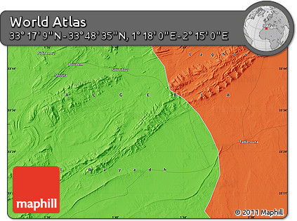 Political Map of the Area around 33° 32' 52" N, 1° 46' 29" E
