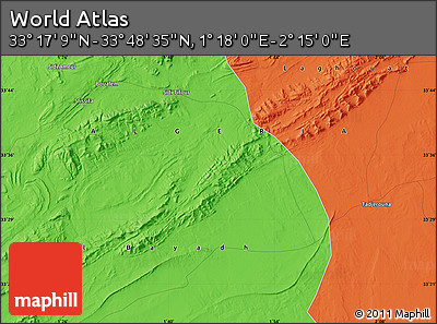 Political Map of the Area around 33° 32' 52" N, 1° 46' 29" E