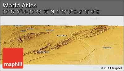Physical Panoramic Map of the Area around 33° 32' 52" N, 1° 46' 29" E