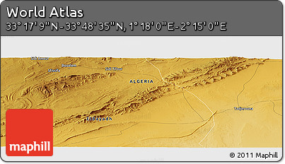 Physical Panoramic Map of the Area around 33° 32' 52" N, 1° 46' 29" E