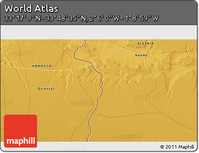 Physical 3D Map of the Area around 33° 32' 52" N, 1° 37' 30" W