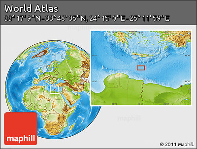 Physical Location Map of the Area around 33° 32' 52" N, 24° 43' 30" E