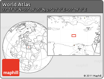 Blank Location Map of the Area around 33° 32' 52" N, 29° 49' 30" E