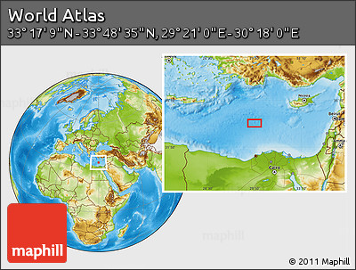Physical Location Map of the Area around 33° 32' 52" N, 29° 49' 30" E