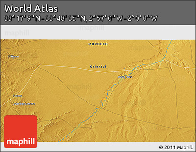 Physical 3D Map of the Area around 33° 32' 52" N, 2° 28' 30" W