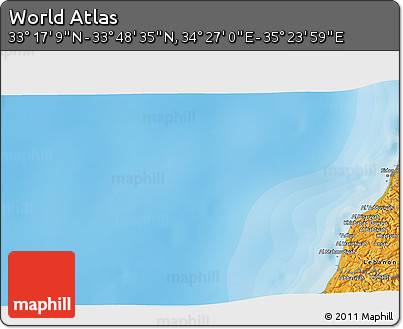 Political 3D Map of the Area around 33° 32' 52" N, 34° 55' 29" E