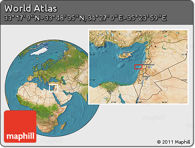 Satellite Location Map of the Area around 33° 32' 52" N, 34° 55' 29" E