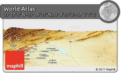 Physical Panoramic Map of the Area around 33° 32' 52" N, 36° 37' 30" E