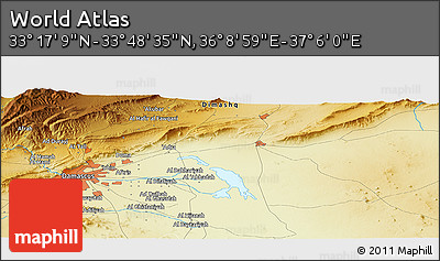 Physical Panoramic Map of the Area around 33° 32' 52" N, 36° 37' 30" E