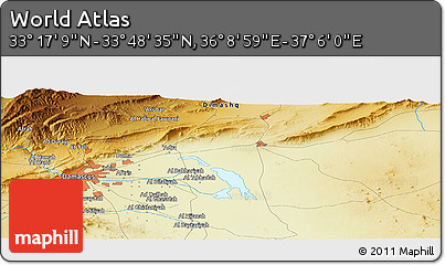 Physical Panoramic Map of the Area around 33° 32' 52" N, 36° 37' 30" E