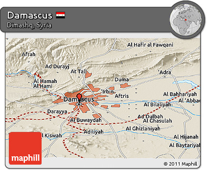 Shaded Relief Panoramic Map of Damascus