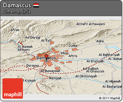 Shaded Relief Panoramic Map of Damascus