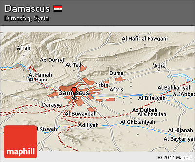 Shaded Relief Panoramic Map of Damascus