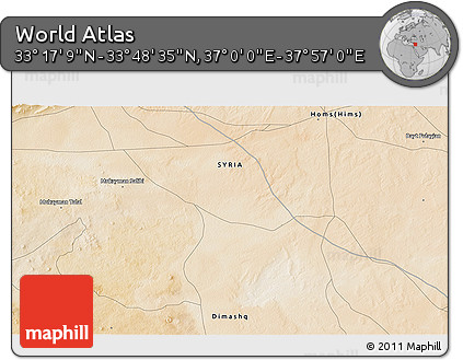 Satellite 3D Map of the Area around 33° 32' 52" N, 37° 28' 30" E