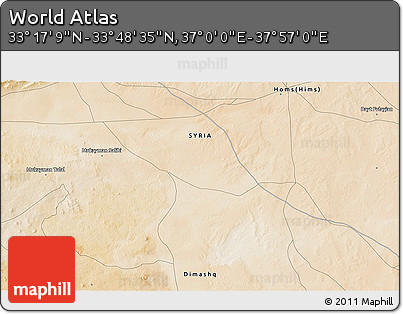 Satellite 3D Map of the Area around 33° 32' 52" N, 37° 28' 30" E