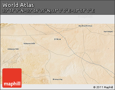 Satellite 3D Map of the Area around 33° 32' 52" N, 37° 28' 30" E