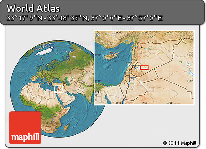 Satellite Location Map of the Area around 33° 32' 52" N, 37° 28' 30" E