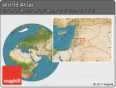 Satellite Location Map of the Area around 33° 32' 52" N, 37° 28' 30" E