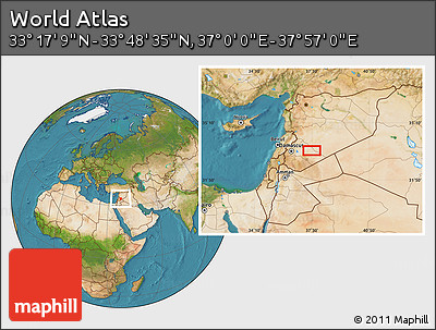 Satellite Location Map of the Area around 33° 32' 52" N, 37° 28' 30" E