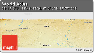 Physical Panoramic Map of the Area around 33° 32' 52" N, 37° 28' 30" E