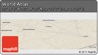 Shaded Relief Panoramic Map of the Area around 33° 32' 52" N, 38° 19' 30" E