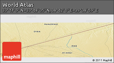 Physical Panoramic Map of the Area around 33° 32' 52" N, 39° 10' 29" E
