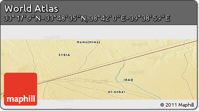 Physical Panoramic Map of the Area around 33° 32' 52" N, 39° 10' 29" E