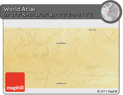 Physical 3D Map of the Area around 33° 32' 52" N, 3° 28' 30" E