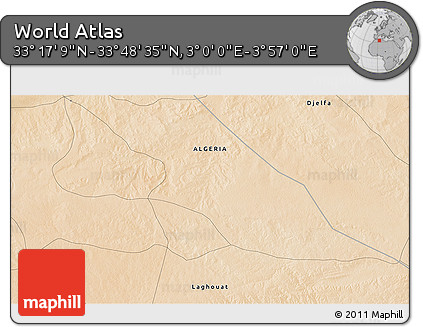 Satellite 3D Map of the Area around 33° 32' 52" N, 3° 28' 30" E