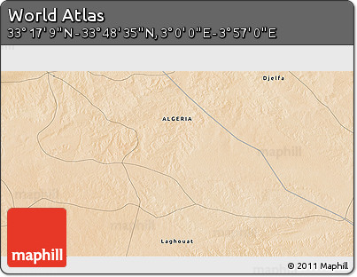 Satellite 3D Map of the Area around 33° 32' 52" N, 3° 28' 30" E