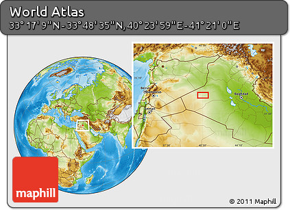 Physical Location Map of the Area around 33° 32' 52" N, 40° 52' 30" E