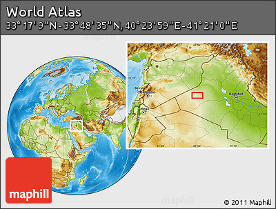 Physical Location Map of the Area around 33° 32' 52" N, 40° 52' 30" E