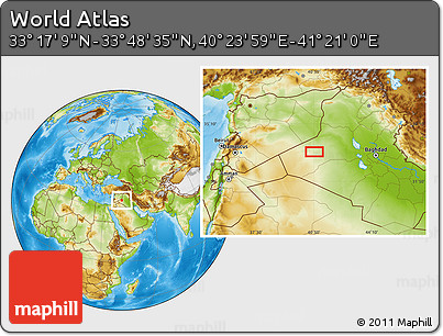 Physical Location Map of the Area around 33° 32' 52" N, 40° 52' 30" E