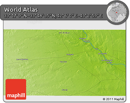 Physical 3D Map of the Area around 33° 32' 52" N, 42° 34' 30" E