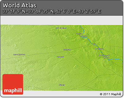 Physical 3D Map of the Area around 33° 32' 52" N, 42° 34' 30" E