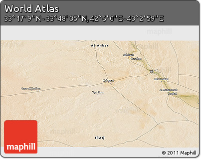 Satellite 3D Map of the Area around 33° 32' 52" N, 42° 34' 30" E